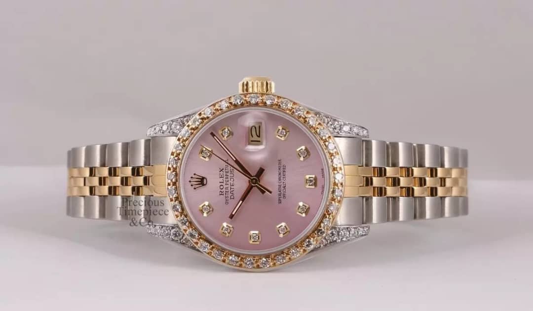 Montre rolex pink gold hour-date