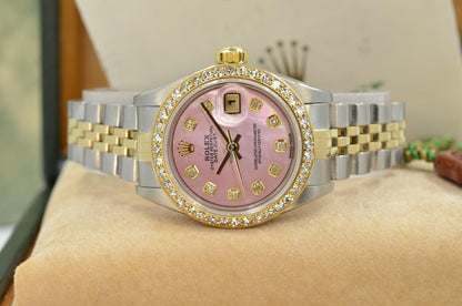 Montre rolex pink gold hour-date