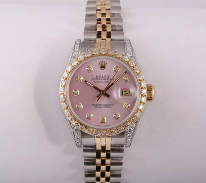 Montre rolex pink gold hour-date